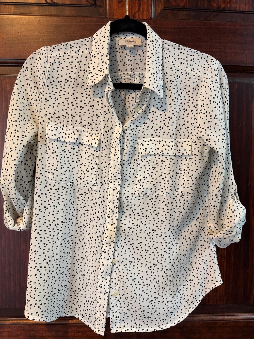 Loft White Polka Dot Button-Up Shirt